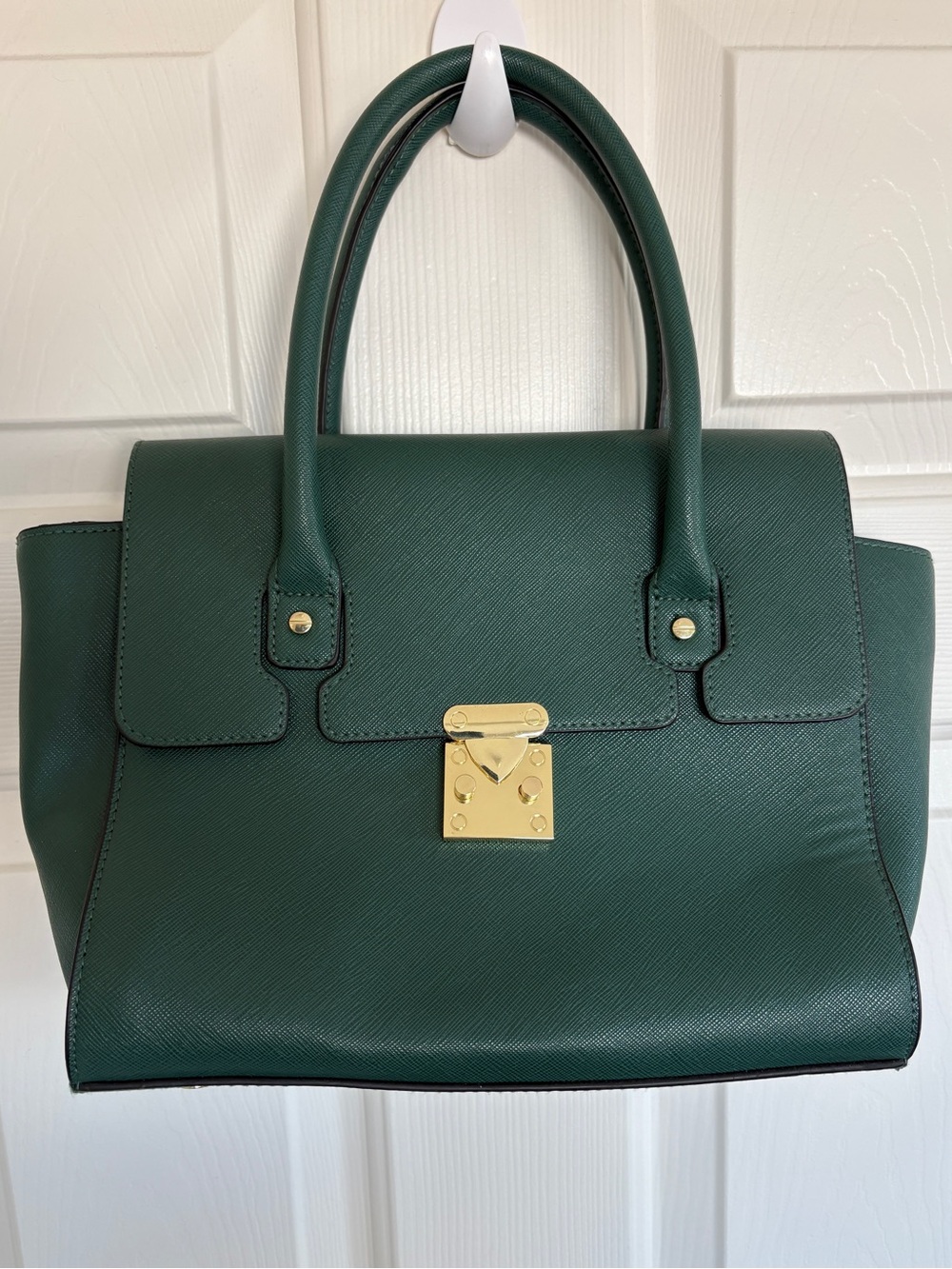 A New Day Green Leather Satchel with Gold Hardware